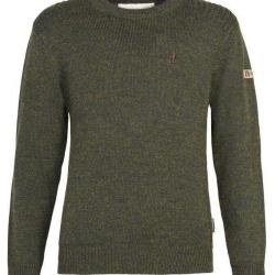 Pull enfant brod&eacute; kaki col rond PERCUSSION-6 ans