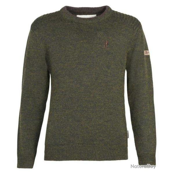 Pull enfant brod� kaki col rond PERCUSSION-10 ans