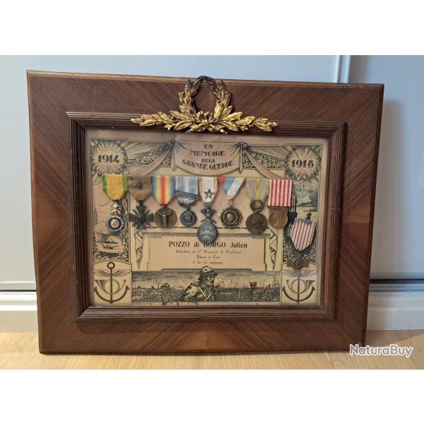 Grand cadre m�dailles militaires 14-18  7e Tirailleurs - 9 d�corations