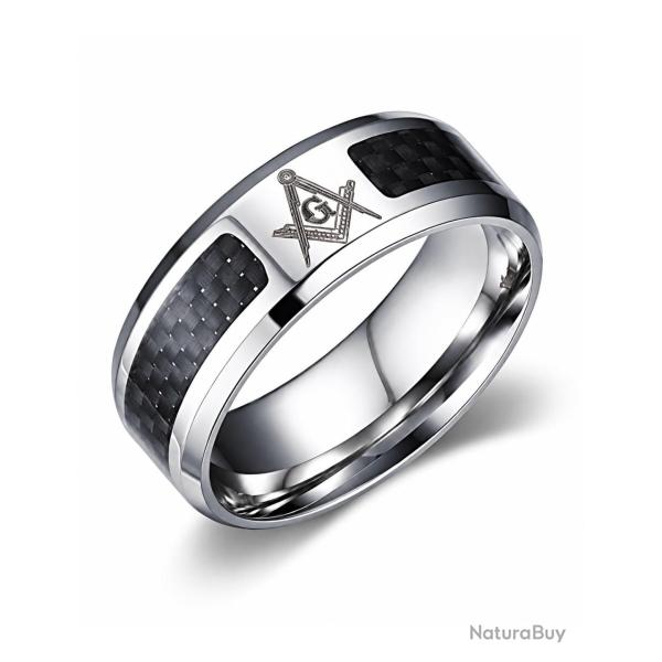 Bague ma�onnique carbone - acier inoxydable Taille 8