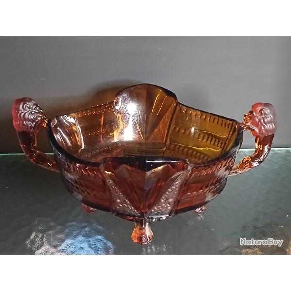 Splendide coupe Art D�co en verre ambr� aux lignes �pur�es et raffin�es
