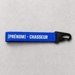 Porte-cl&eacute; Chasse - Pr&eacute;nom chasseur - Bleu