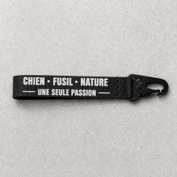 Porte-cl&eacute; Chasse - Chien, fusil, nature - Noir