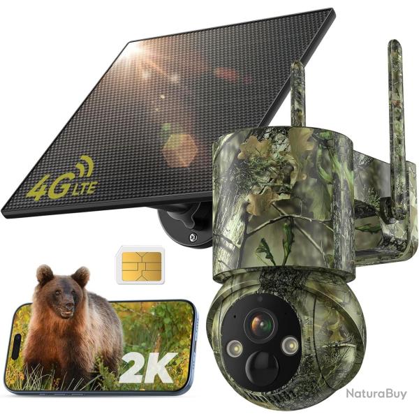 Cam�ra de Chasse Solaire 4G LTE PTZ Carte SIM Batterie 5000mAh Vision Nuit 360� D�tection Mouvement