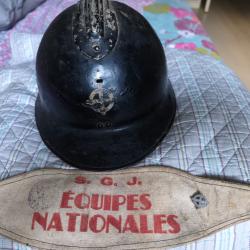 CASQUE ADRIAN M26 &Eacute;QUIPES NATIONALES - VICHY - BRASSARD SGJ - NOMINATIF LACOME D'ESTALENX