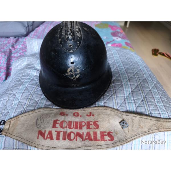 CASQUE ADRIAN M26 �QUIPES NATIONALES - VICHY - BRASSARD SGJ - NOMINATIF LACOME D'ESTALENX
