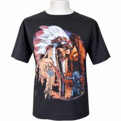 T-Shirt Am&eacute;rindien Chef Indien Noir 100% Coton Manches Courtes fin de stock
