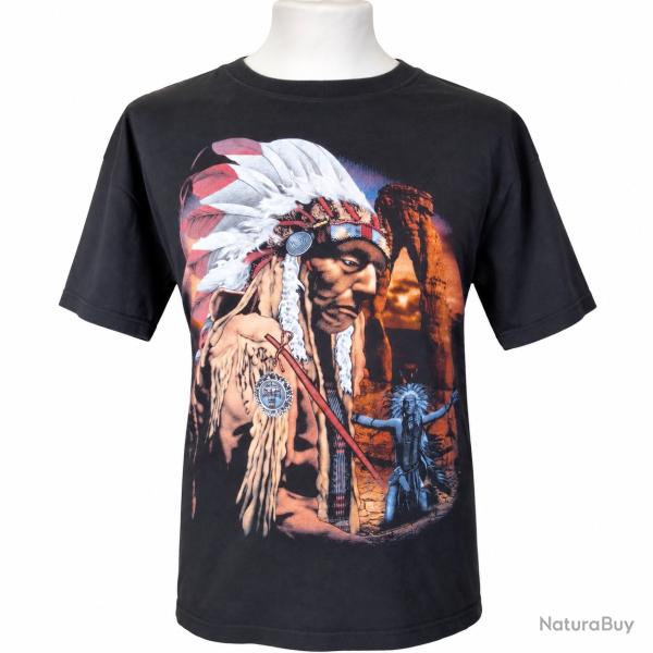 T-Shirt Am�rindien Chef Indien Noir 100% Coton Manches Courtes fin de stock