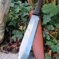 Gros Bowie Couteau de Chasse Bowie Classic Hunter Lame Acier 1055 Manche Bois Etui Cuir Fab Artisan