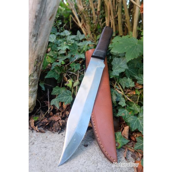 Gros Bowie Couteau de Chasse Bowie Classic Hunter Lame Acier 1055 Manche Bois Etui Cuir Fab Artisan