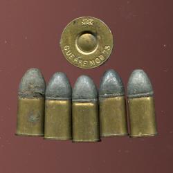 Lot de 6 cartouches Revolver 11 mm Mle 1873 - marquage : GUERRE MOD 73 - PORT COMPRIS