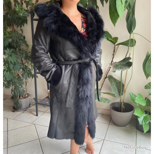 Manteau femme Valentin Marro - cuir d'agneau v�ritable & renard v�ritable - T40