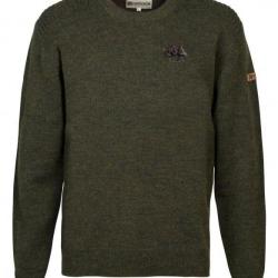 Pull enfant brod&eacute; sanglier kaki col rond PERCUSSION-8 ans