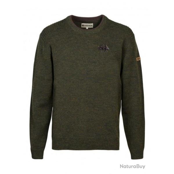 Pull enfant brod� sanglier kaki col rond PERCUSSION-16 ans