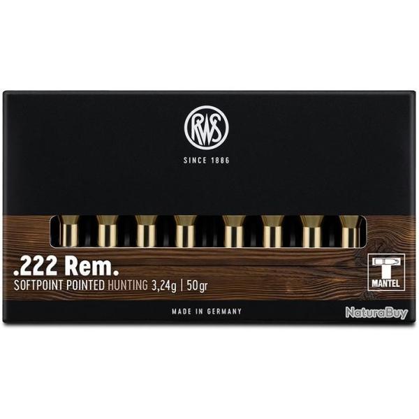 ! EN PROMO ! Munitions RWS cal.222rem tms demi-blind�e 50gr 3.24g par 20