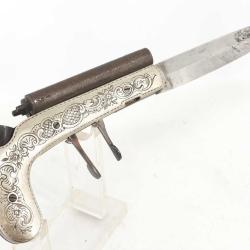 COUTEAU PLIANT COMBIN&Eacute; PISTOLET DOUBLE CANONS &Agrave; PERCUSSION CAL. 7,5MM - BELGIQUE XIX&egrave; Categorie D