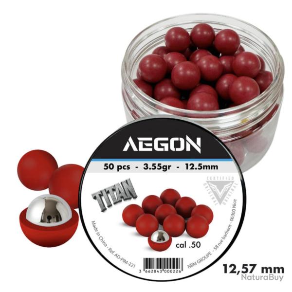 50 balles Titan cal.50 coeur bille acier pour T4E cal.50 12.57mm - Aegon