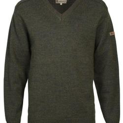 Pull de chasse brod&eacute; col V kaki PERCUSSION-M