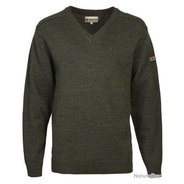 Pull de chasse brod� col V kaki PERCUSSION-3XL