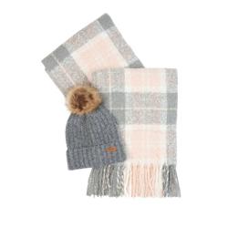 Coffret Cadeau Bonnet et Echarpe Grise / Rose - Barbour - Coffret Babour Gris Rose