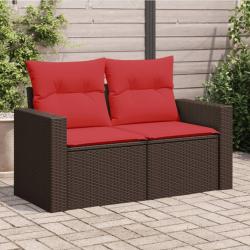 Canap&eacute; de jardin avec coussins 2 places en r&eacute;sine tress&eacute;e marron