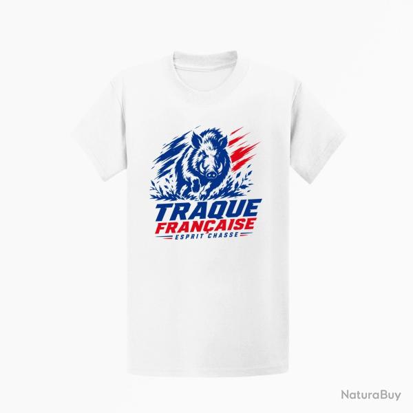 T-shirt Chasse Traque Fran�aise Sanglier Blanc