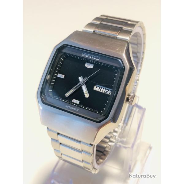 Montre vintage Seiko 5 automatique cadran noir "TV Screen" calibre 6309 - tr�s bon �tat