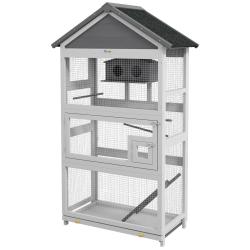 Cage &agrave; oiseaux sur pied aire de jeux pour perruches 92 x 52 x 171 cm plateau nichoir ext&eacute;rieur rust