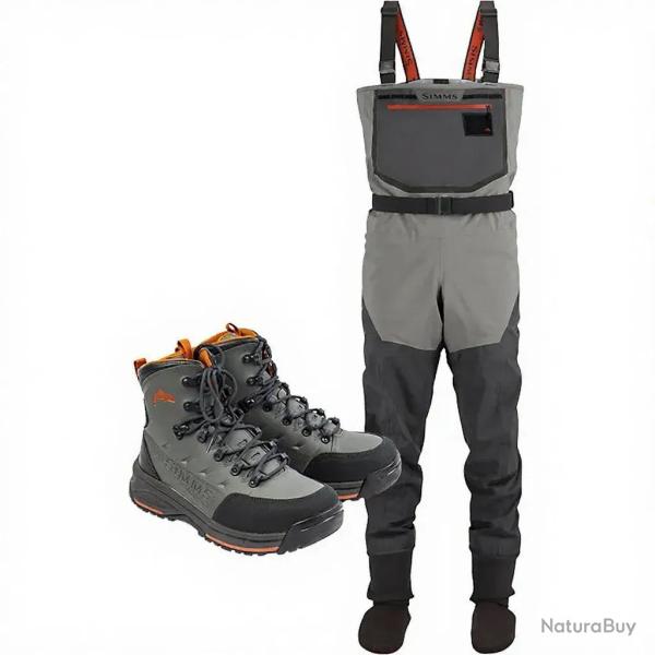 Pack waders SIMMS Freestone Smoke + chaussures caoutchouc