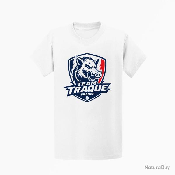 T-shirt Chasse Team Traque France Sanglier Blanc