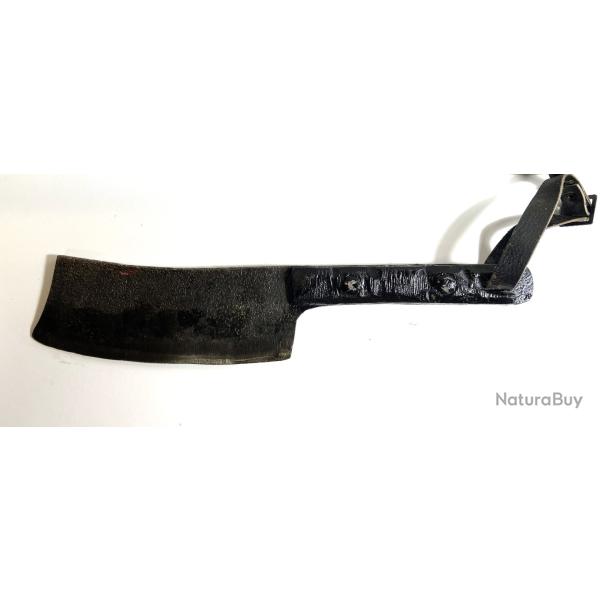 Ancien Couperet Hachoir Fend-Buchettes Outil Ancien Acier Forg� � la Main 1950