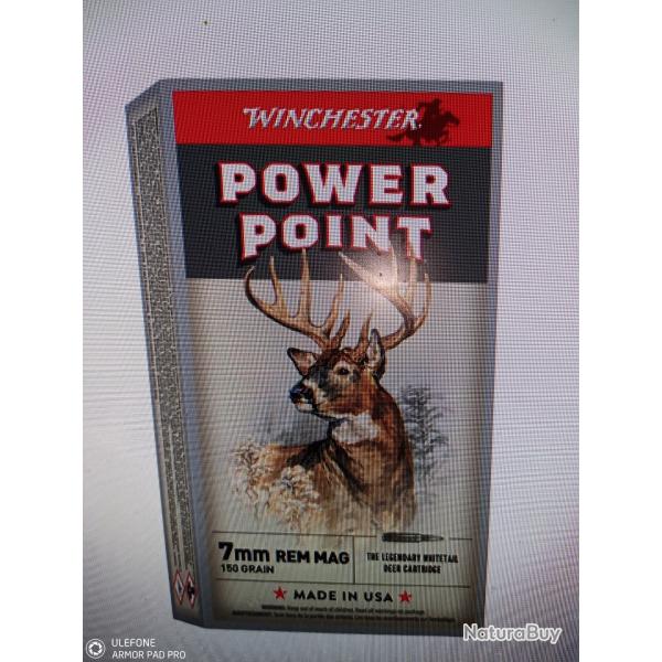 Winchester power point 7 mm rem 150 gr 20 munitions