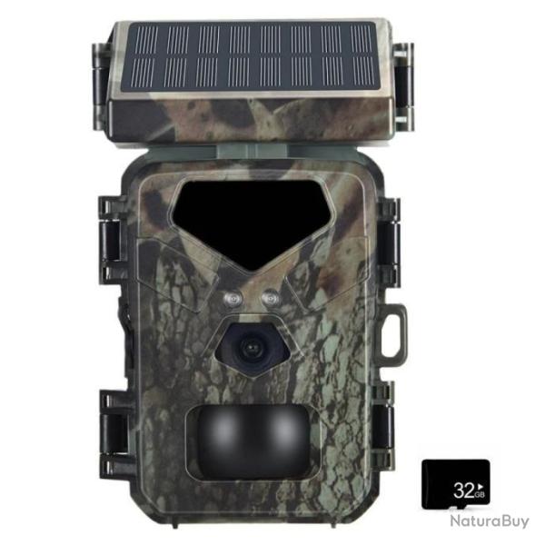 Cam�ra Chasse 20MP/1080P D�clenchement 0.3s Vision Nocturne D�tection Mouvement Panneau Solaire