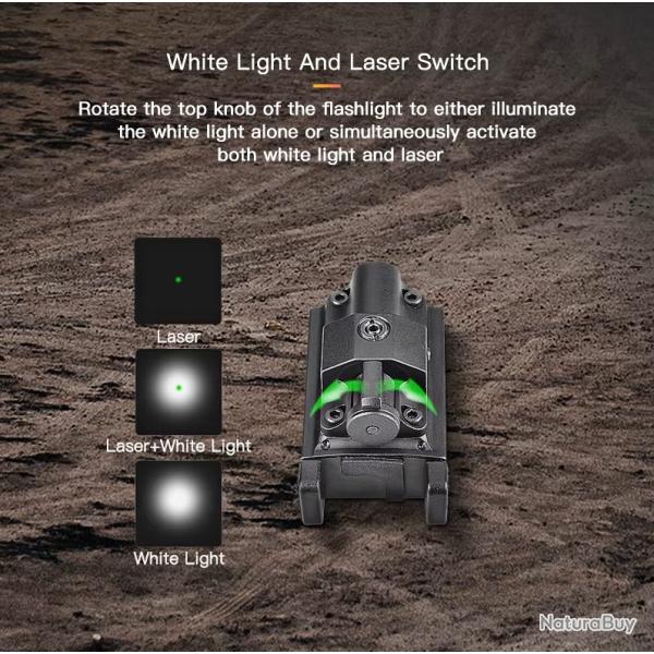Lampe torche tactique aluminium avec faisceau laser vert combin�, �tanche IP66, batterie au lithium