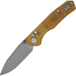 Couteau CMB Made Knives Explorer Lame Acier 14C28N Manche PEI Ambre Axis Lock Clip CMB18F