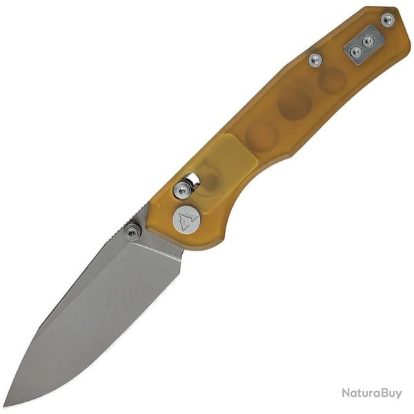 Couteau CMB Made Knives Explorer Lame Acier 14C28N Manche PEI Ambre Axis Lock Clip CMB18F