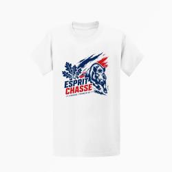 T-shirt Chasse Esprit Chasse Fran&ccedil;aise Sanglier Blanc