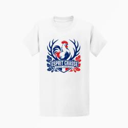 T-shirt Chasse Esprit Chasse Fran&ccedil;aise Coq Blanc