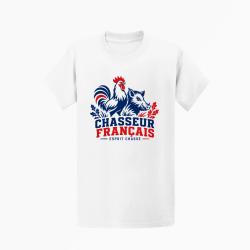 T-shirt Chasse Chasseur Fran&ccedil;ais Coq Sanglier Blanc