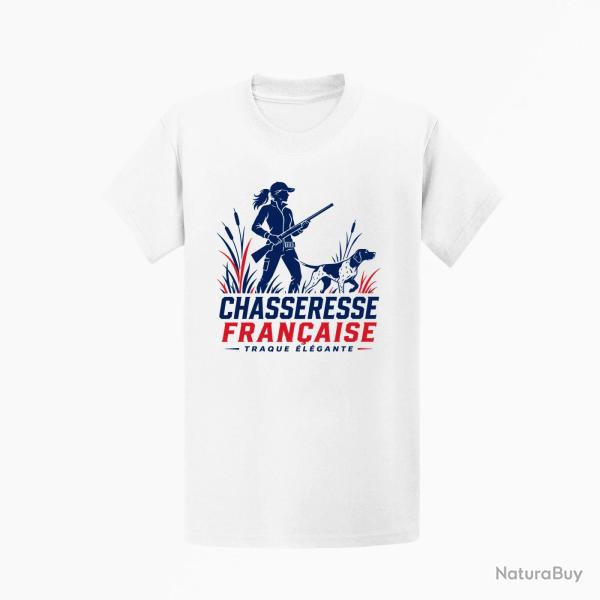 T-shirt Chasse Chasseresse Fran�aise Traque �l�gante Blanc