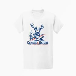 T-shirt Chasse Chasse et Nature Fran&ccedil;aise Cerf Canard Blanc
