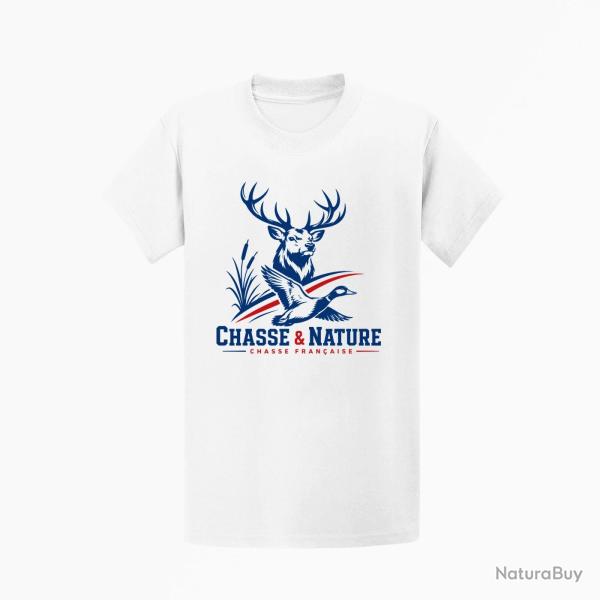 T-shirt Chasse Chasse et Nature Fran�aise Cerf Canard Blanc
