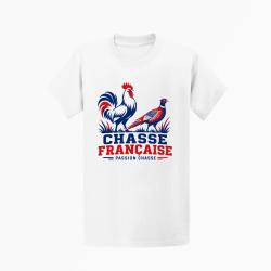 T-shirt Chasse Coq et Faisan Chasse Fran&ccedil;aise Blanc