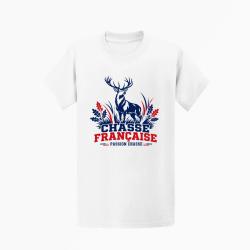 T-shirt Chasse Cerf Passion Chasse Fran&ccedil;aise Blanc