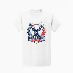 T-shirt Chasse Cerf Chasseur Patriote Blanc
