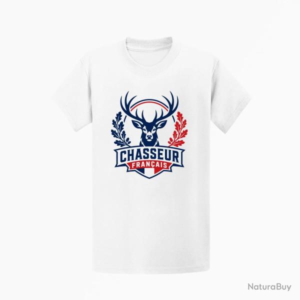 T-shirt Chasse Cerf Chasseur Patriote Blanc