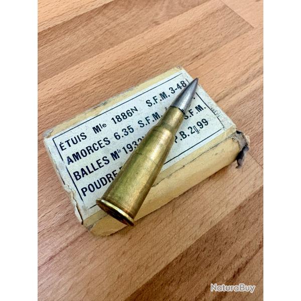 8 CARTOUCHES CALIBRE 8 MM LEBEL dans leur boite d'origine dat�e de 1948
