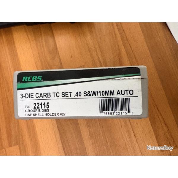 JEU D'OUTIL RCBS 40 S&W 10MM AUTO  carbure  REF 22115  3 OUTILS