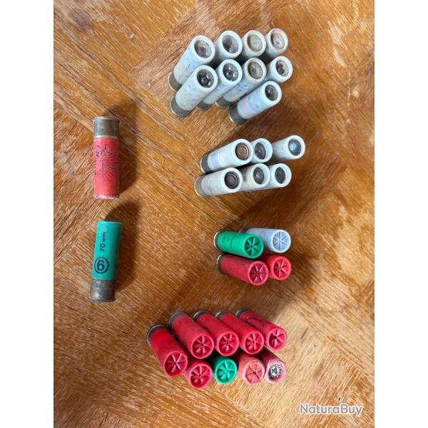 Lot de 30 cartouches calibre 16 chevrotine balle plomb num�ro 8, 6, 4 gevelot eley gastight municar