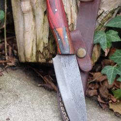 Couteau Skinner Bushcraft Chasse Lame Acier Carbone 1075 Manche Cocobolo Etui Cuir Fabr Artisan